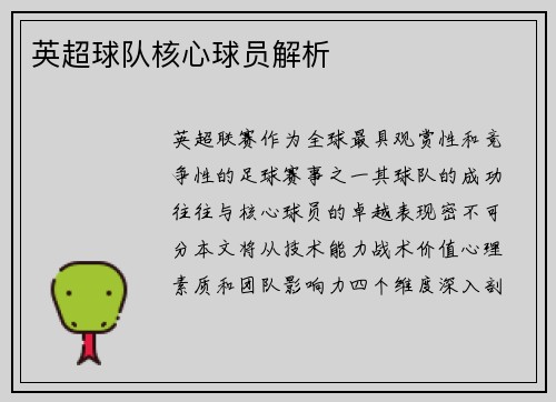英超球队核心球员解析
